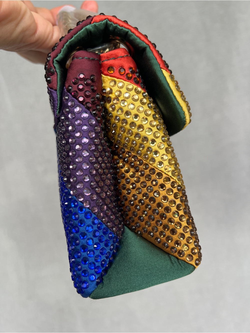 Kurt Geiger Rainbow Crystal embellished Satin Mini convertible bag NWT - Picture 7 of 17